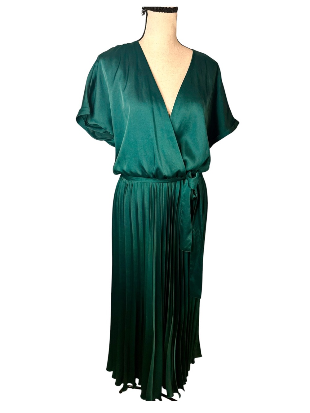 Banana Republic emerald green pleated wrap midi dress tall medium